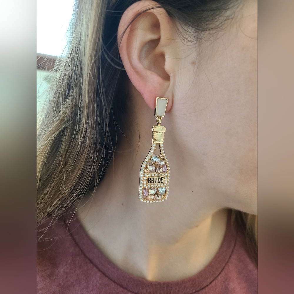 Champagne Bottle "Bride" Earrings